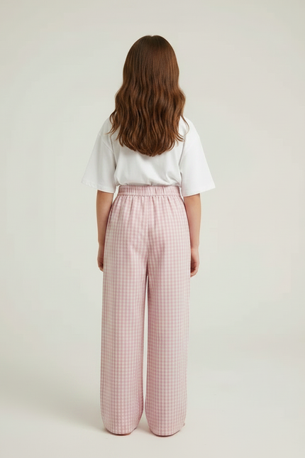 Pantalon Fluide Rose Carreaux Ample Confortable Fille - Coton - vue 2