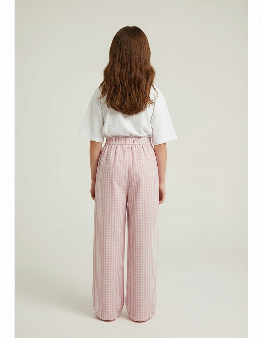 Pantalon Fluide Rose Carreaux Ample Confortable Fille - Coton - vue 2