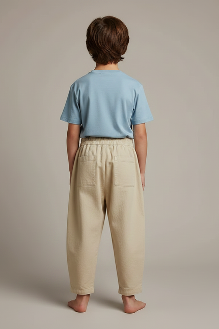Pantalon Fluide Garçon Beige Coupe Ample Coton Été - vue 2