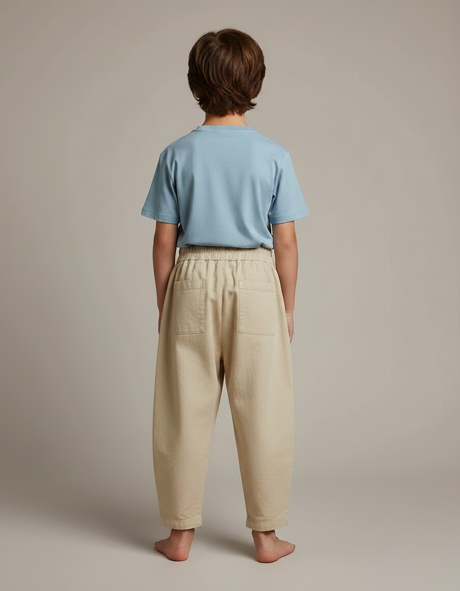 Pantalon Fluide Garçon Beige Coupe Ample Coton Été - vue 2
