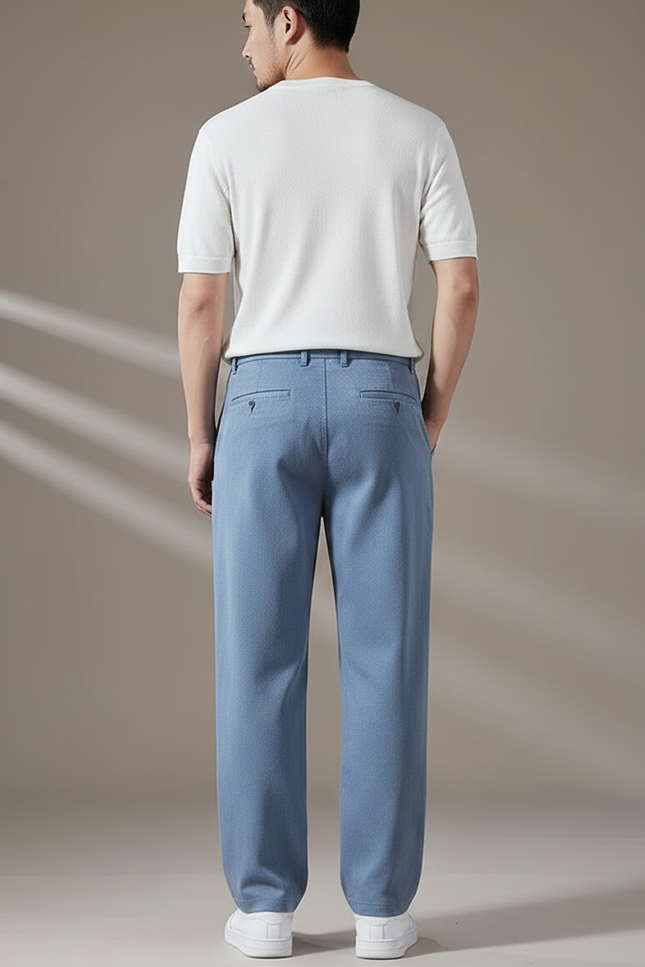 Pantalon Fluide Bleu Ciel Droit Ample Décontracté Homme - Coton - vue 2