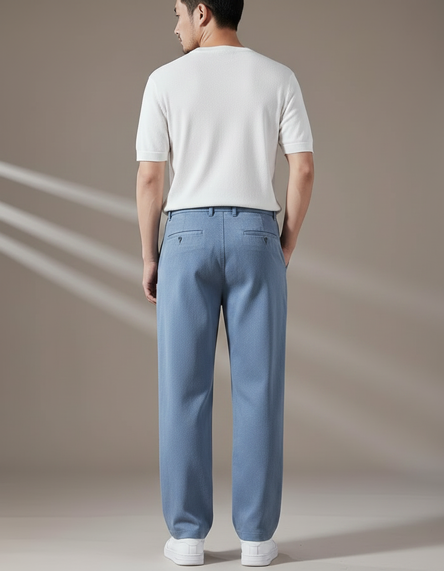 Pantalon Fluide Bleu Ciel Droit Ample Décontracté Homme - Coton - vue 2