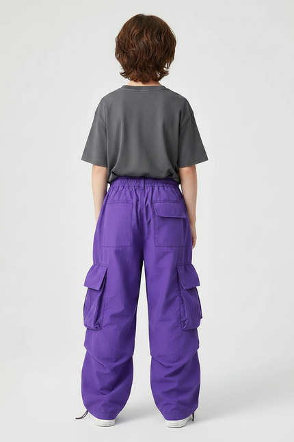 Pantalon Fluide Violet Cargo Ample Enfant Tendance - Polyester - vue 2