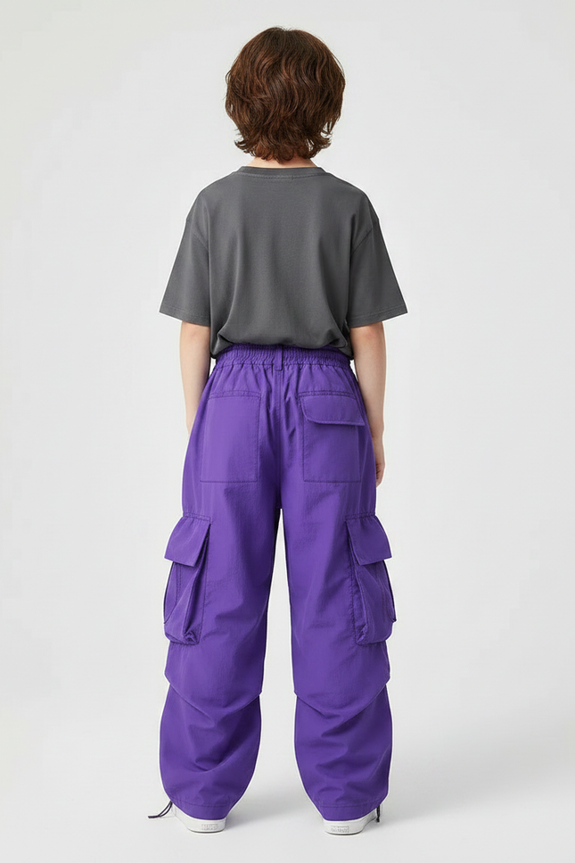 Pantalon Fluide Violet Cargo Ample Enfant Tendance - Polyester - vue 2