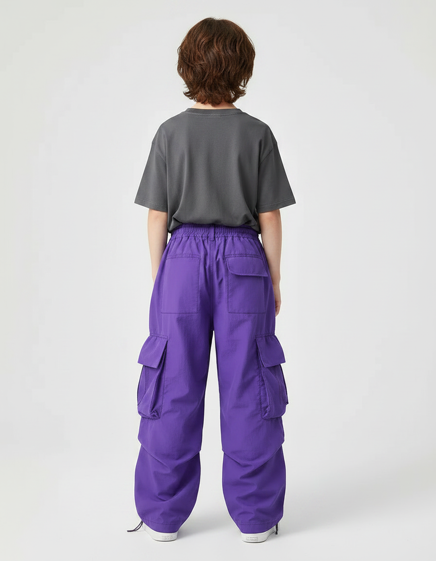 Pantalon Fluide Violet Cargo Ample Enfant Tendance - Polyester - vue 2