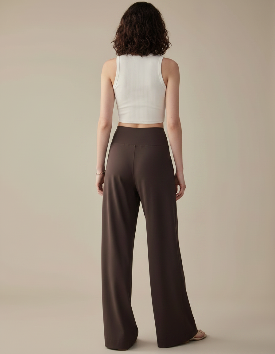 Pantalon Fluide Marron Ample Taille Haute Confortable - Viscose - vue 2