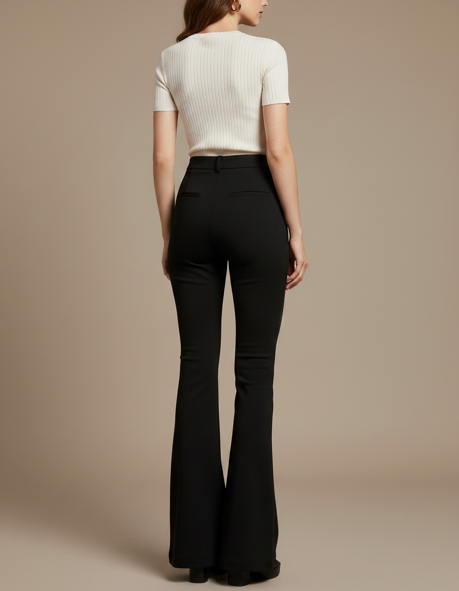 Pantalon Fluide Noir Évasé Taille Haute Stretch - Polyester - vue 2