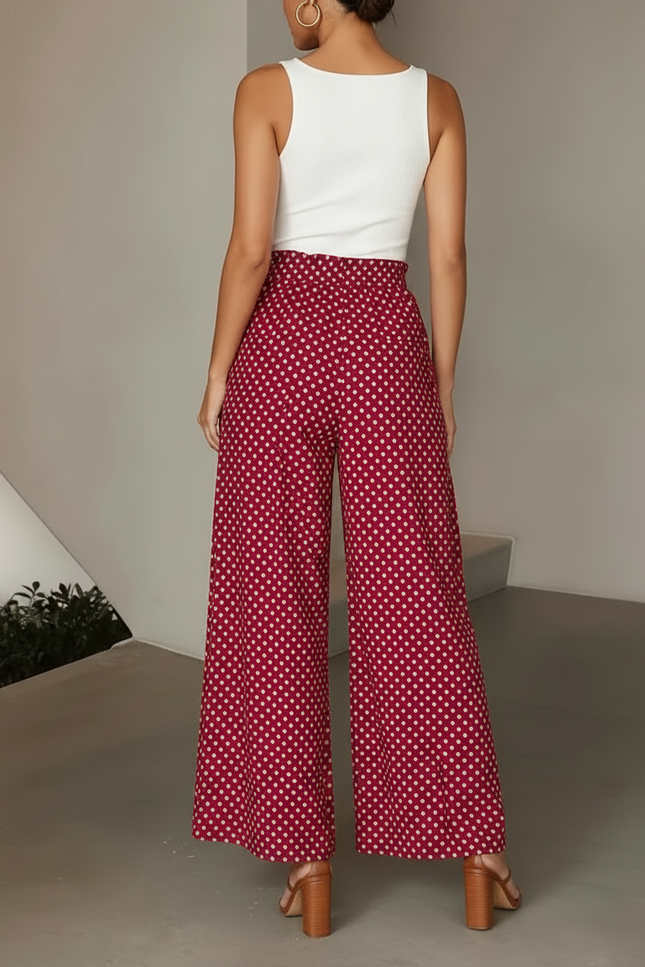 Pantalon Fluide Pois - Rouge Viscose - vue 2