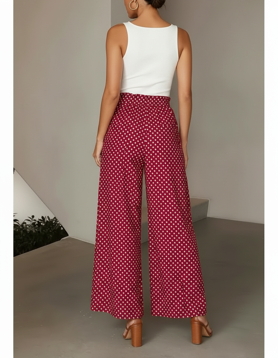 Pantalon Fluide Pois - Rouge Viscose - vue 2