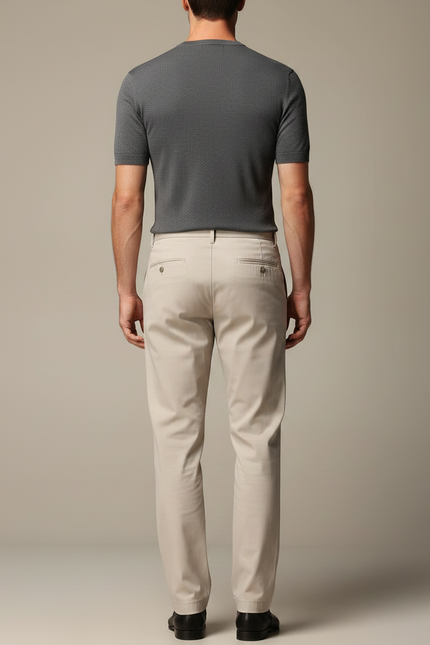 Pantalon Fluide Beige Coton Droit Décontracté Homme - vue 2