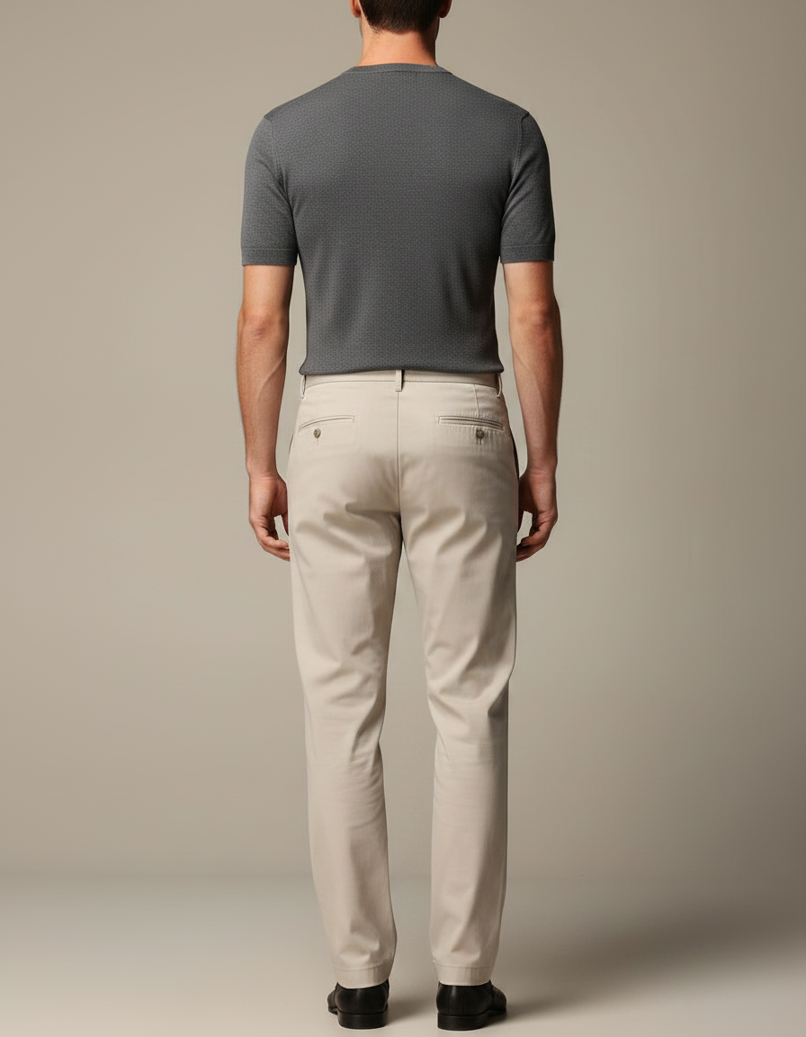 Pantalon Fluide Beige Coton Droit Décontracté Homme - vue 2