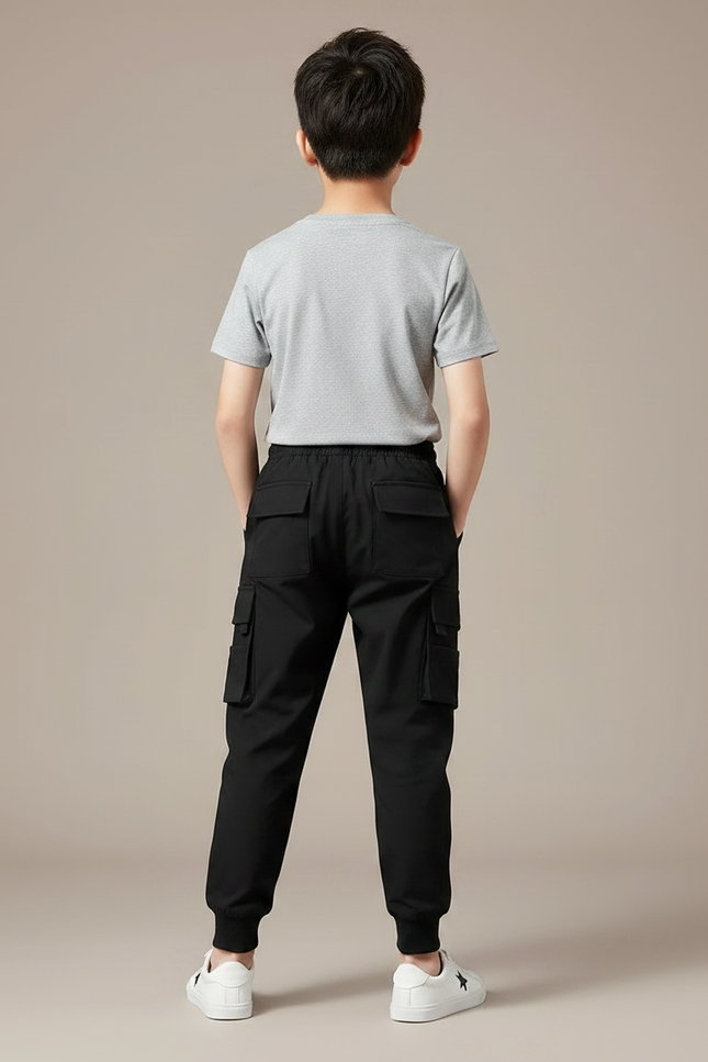 Pantalon Fluide Noir Cargo Multi-Poches Garçon - Polyester - vue 2