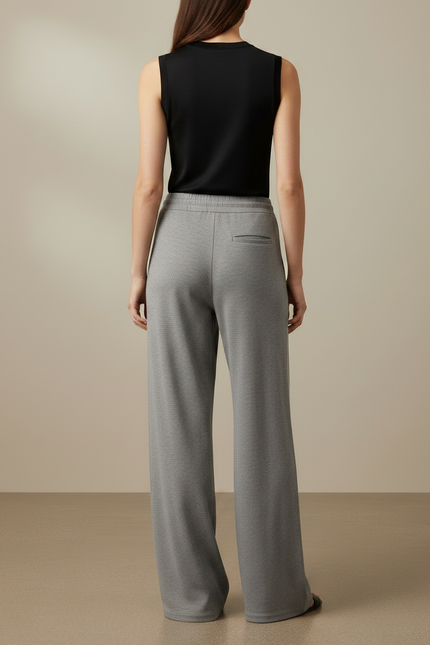 Pantalon Fluide Gris Ample Cordon Doux Décontracté - Molleton - vue 2