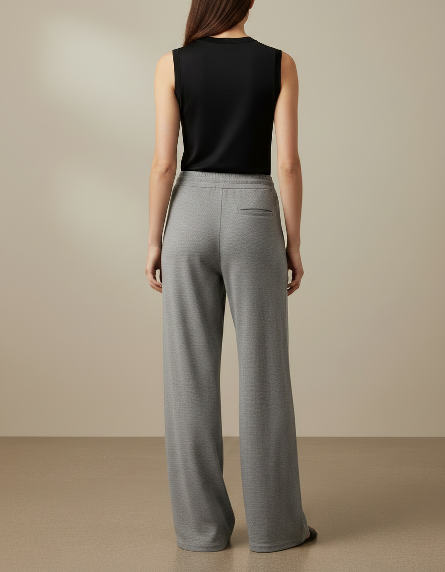 Pantalon Fluide Gris Ample Cordon Doux Décontracté - Molleton - vue 2