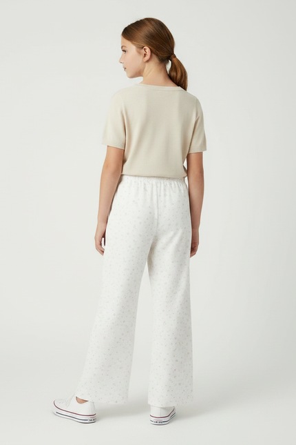 Pantalon Fluide Blanc Imprimé Ample Confortable Enfant - Molleton - vue 2