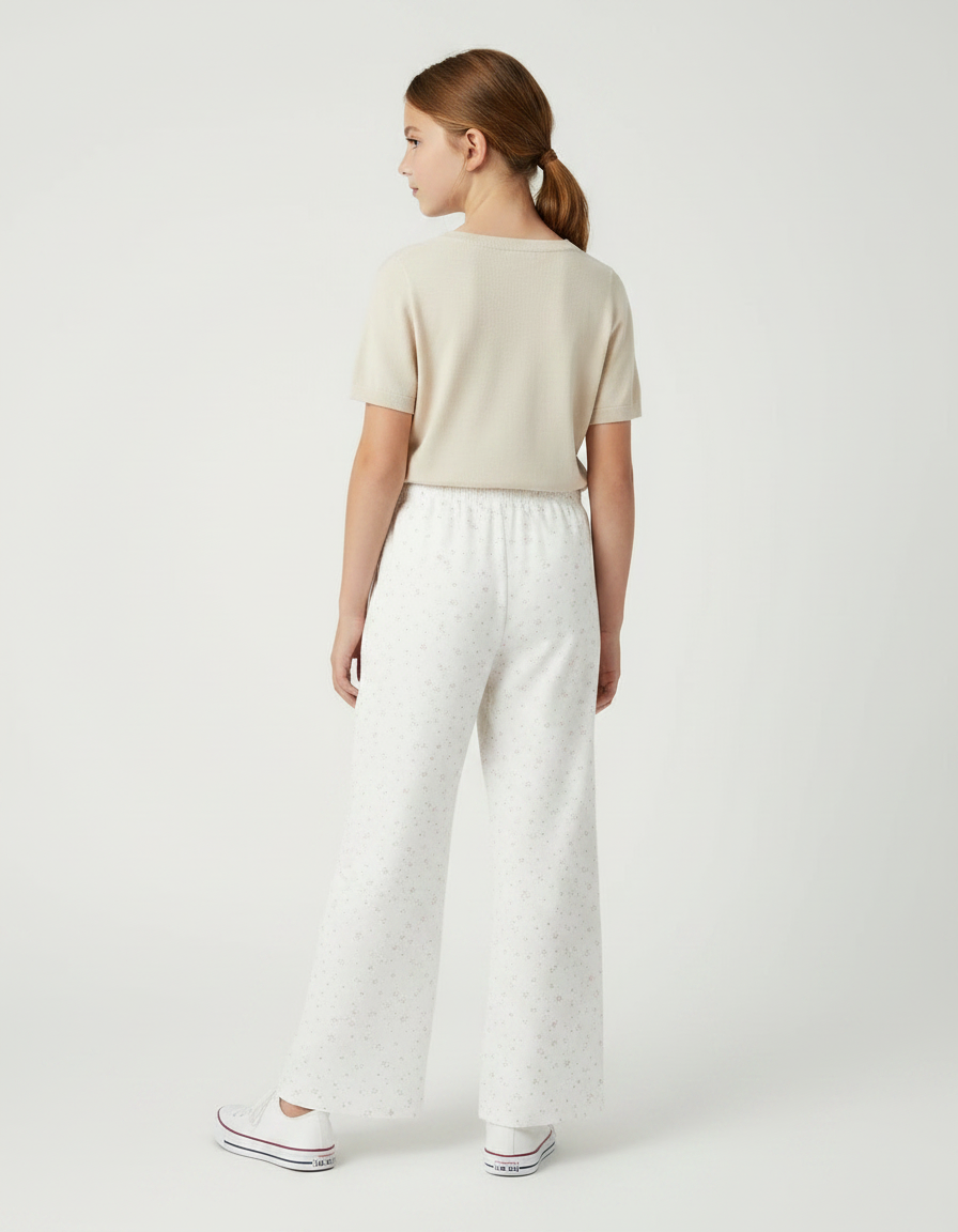 Pantalon Fluide Blanc Imprimé Ample Confortable Enfant - Molleton - vue 2