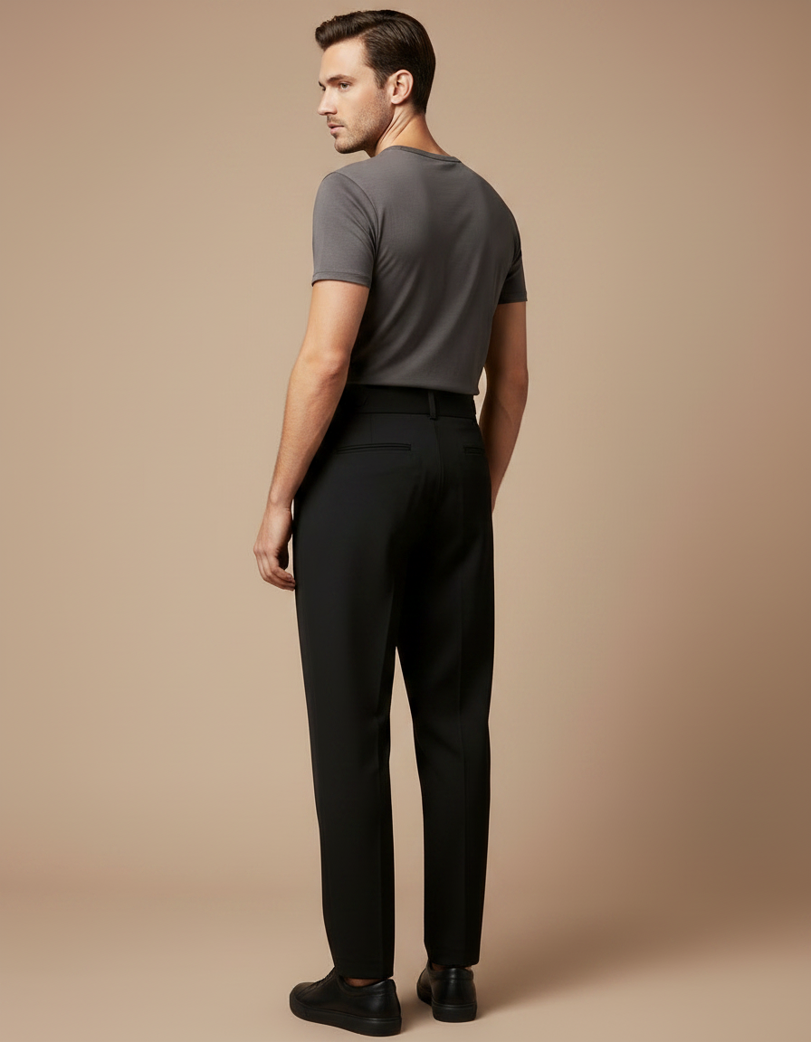 Pantalon Fluide Noir Plissé Taille Haute Élégant Homme - Polyester - vue 2