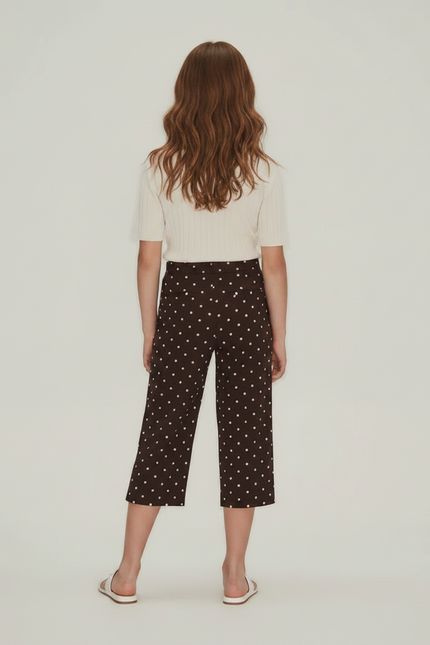 Pantalon Fluide Marron Ample Pois Blancs Fille - Viscose - vue 2