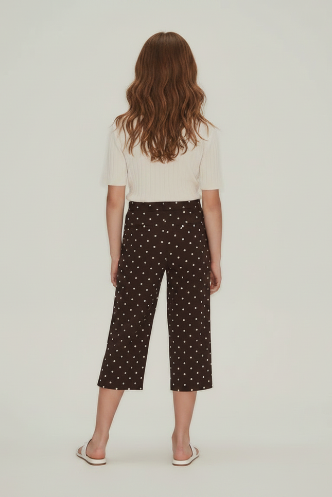 Pantalon Fluide Marron Ample Pois Blancs Fille - Viscose - vue 2