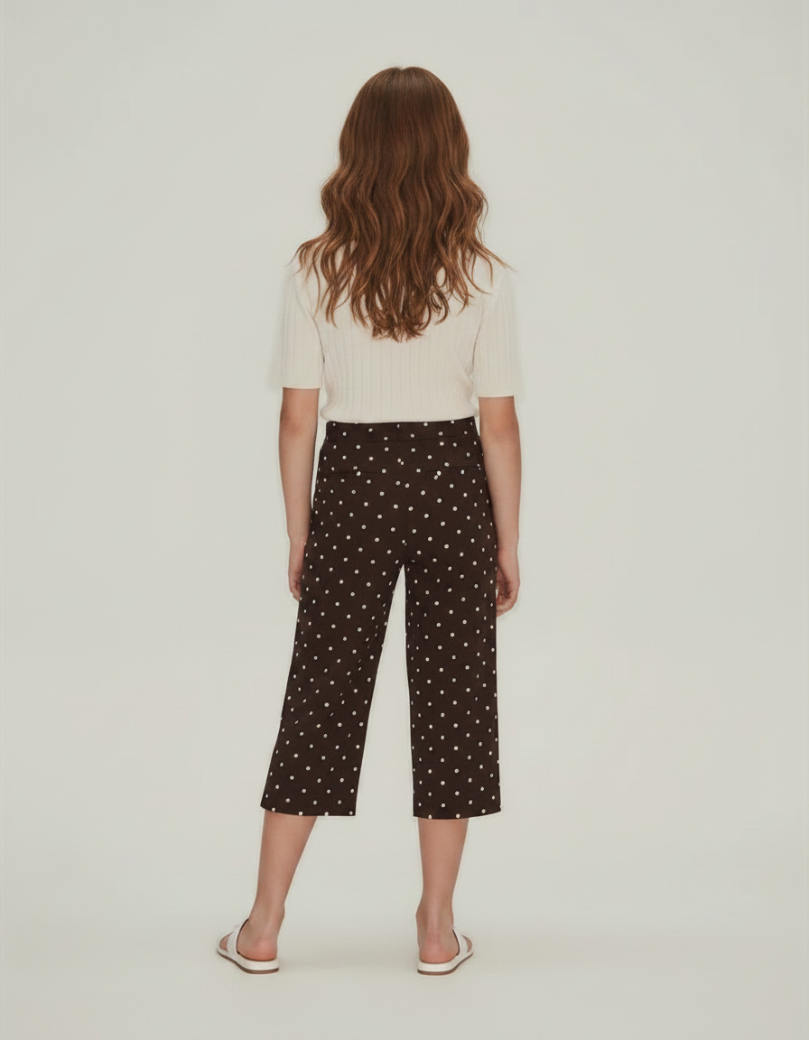 Pantalon Fluide Marron Ample Pois Blancs Fille - Viscose - vue 2
