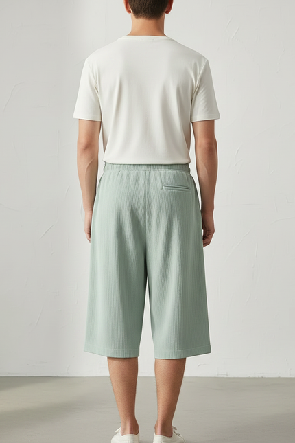 Pantalon Fluide Vert Menthe Plissé Ample Décontracté Homme - Maille - vue 2