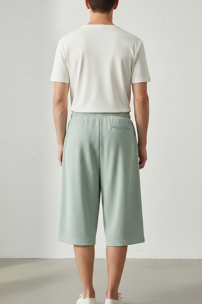 Pantalon Fluide Vert Menthe Plissé Ample Décontracté Homme - Maille - vue 2