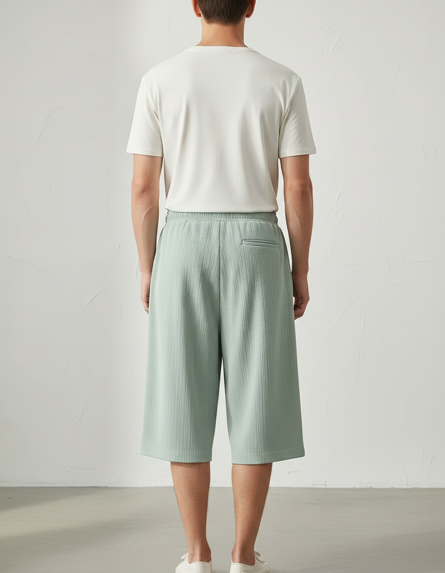 Pantalon Fluide Vert Menthe Plissé Ample Décontracté Homme - Maille - vue 2
