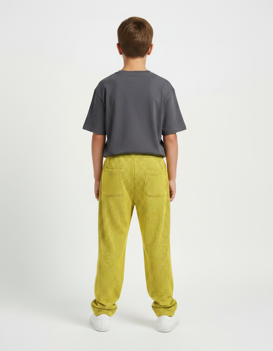 Pantalon Fluide Jaune Rayé Imprimé Décontracté Garçon - Molleton - vue 2