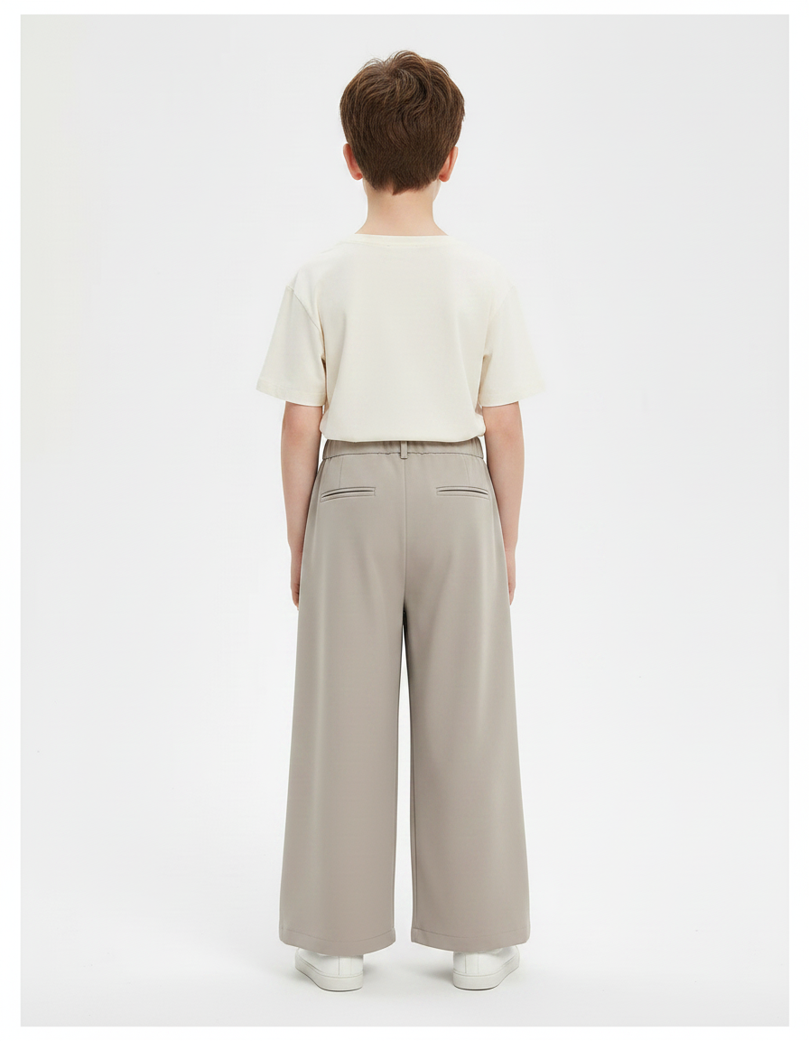 Pantalon Fluide Gris Ample Plissé Décontracté Enfant - Polyester - vue 2