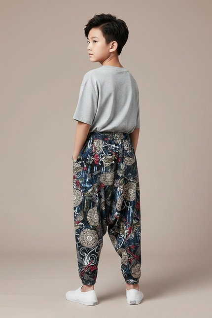 Pantalon Fluide Imprimé Floral Ample Décontracté Garçon - Viscose - vue 2
