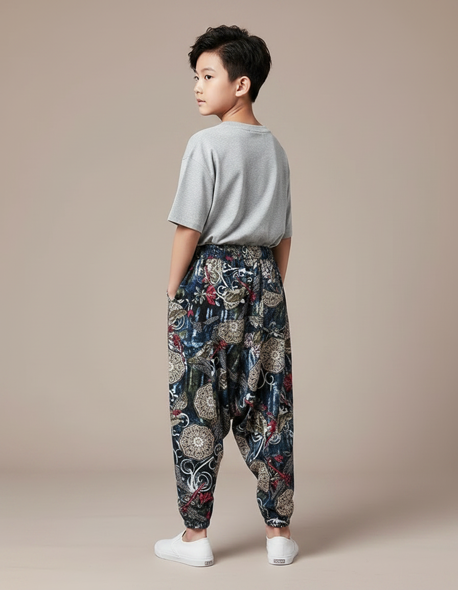 Pantalon Fluide Imprimé Floral Ample Décontracté Garçon - Viscose - vue 2