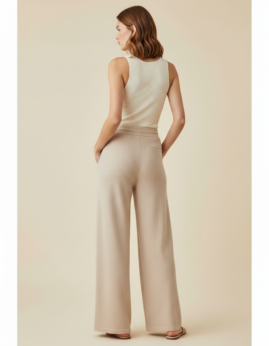 Pantalon Fluide Beige Large Tricot Cordon Confortable - Maille - vue 2