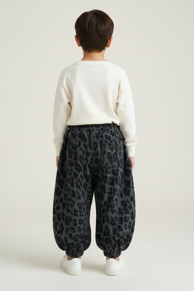 Pantalon Fluide Léopard Ample Polaire Élastique Chaud Enfant - Imprimé Molleton - vue 2