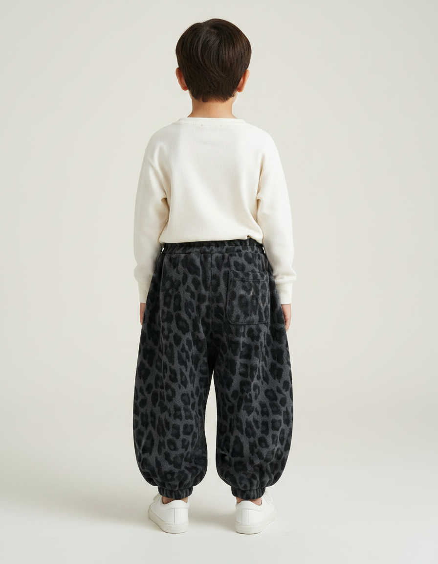 Pantalon Fluide Léopard Ample Polaire Élastique Chaud Enfant - Imprimé Molleton - vue 2