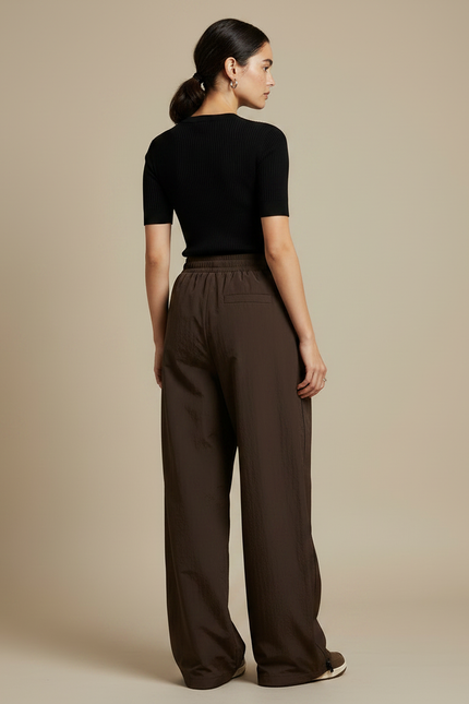 Pantalon Fluide Marron Ample Sportif Décontracté Femme - Polyester - vue 2