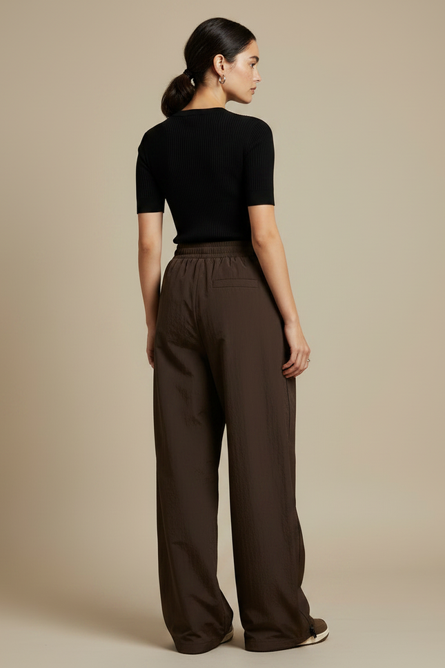 Pantalon Fluide Marron Ample Sportif Décontracté Femme - Polyester - vue 2