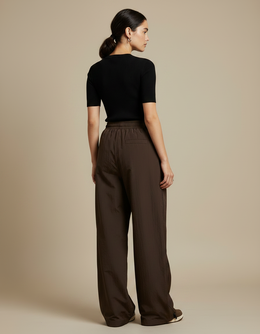 Pantalon Fluide Marron Ample Sportif Décontracté Femme - Polyester - vue 2