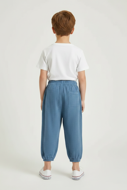 Pantalon Fluide Bleu Ciel Coton Ample Garçon Décontracté - vue 2