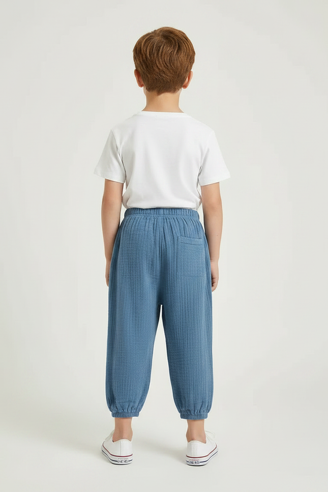 Pantalon Fluide Bleu Ciel Coton Ample Garçon Décontracté - vue 2