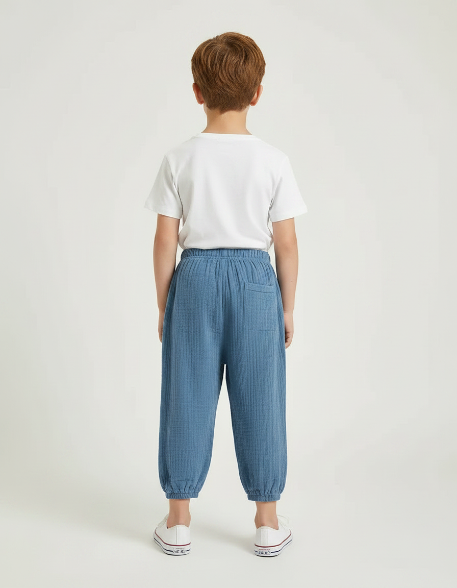 Pantalon Fluide Bleu Ciel Coton Ample Garçon Décontracté - vue 2