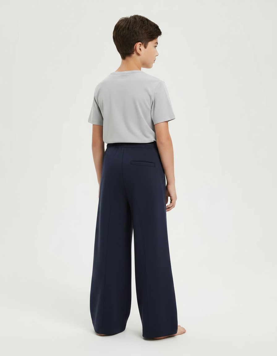 Pantalon Fluide Ample Bleu Marine Coton Garçon - Molleton - vue 2