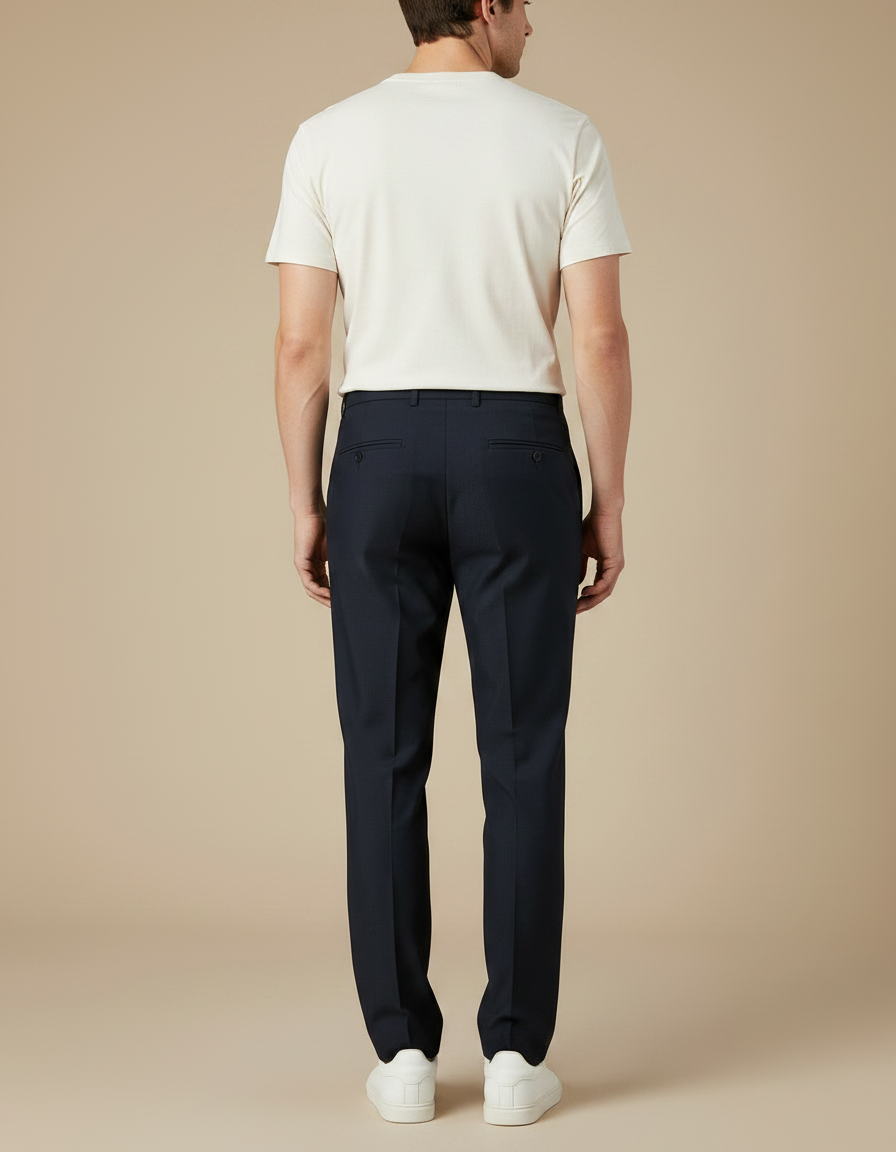 Pantalon Fluide Homme Bleu Marine Droit Extensible Élégant - Polyester - vue 2