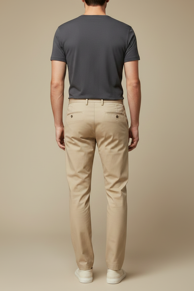 Pantalon Fluide Beige Droit Décontracté Homme Coton - vue 2