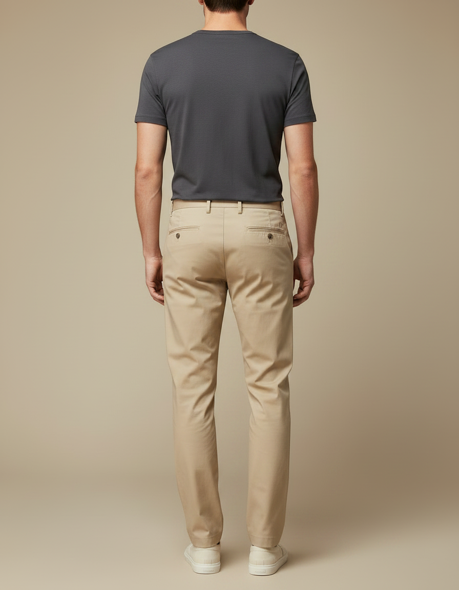 Pantalon Fluide Beige Droit Décontracté Homme Coton - vue 2
