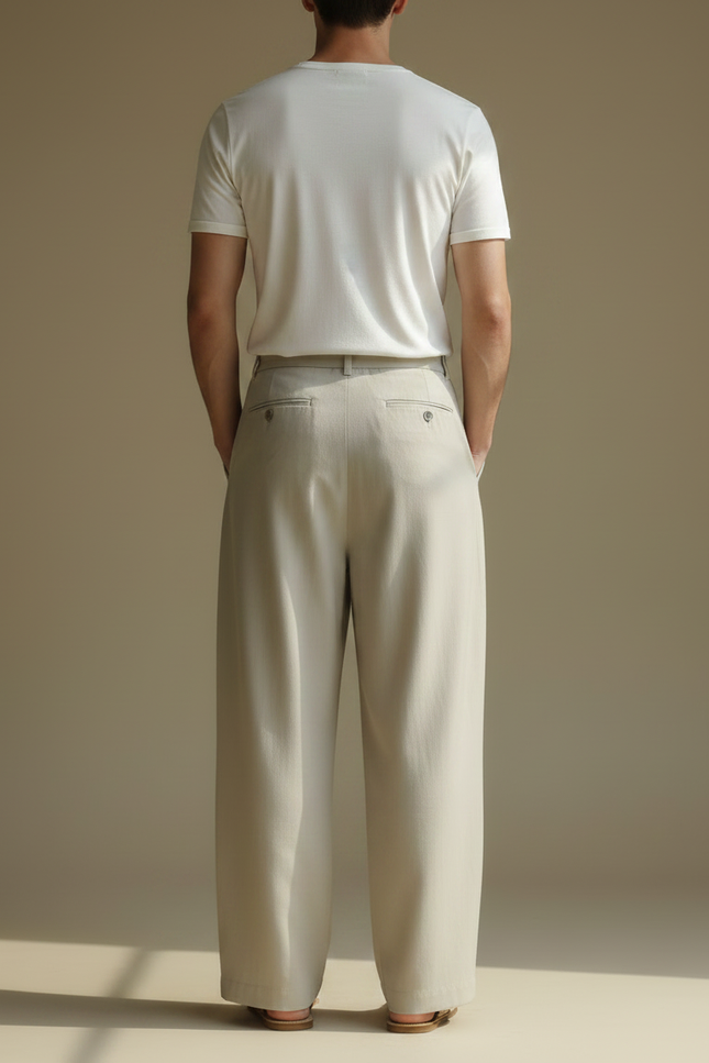 Pantalon Fluide Beige Ample Plissé Décontracté Léger - Viscose - vue 2