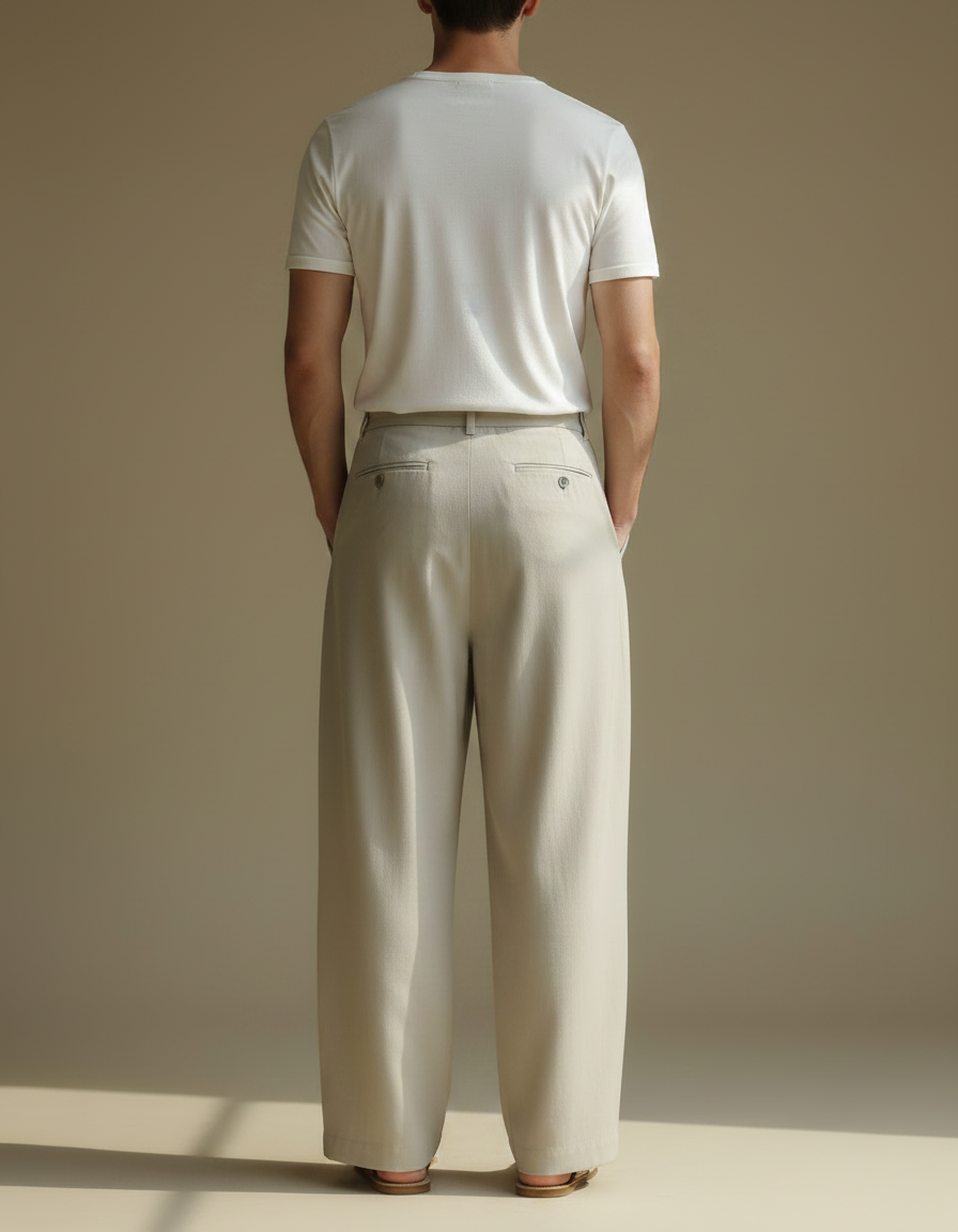 Pantalon Fluide Beige Ample Plissé Décontracté Léger - Viscose - vue 2