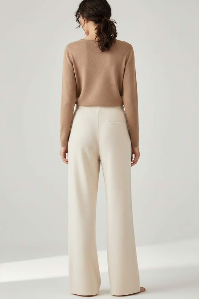 Pantalon Fluide Écru Maille Ample Cordon Décontracté - Beige Molleton - vue 2