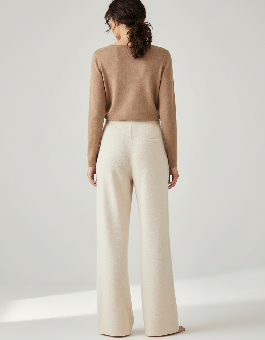 Pantalon Fluide Écru Maille Ample Cordon Décontracté - Beige Molleton - vue 2
