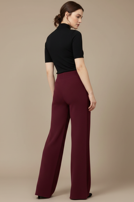 Pantalon Fluide Bordeaux Côtelé Ample Élégant Femme - Cordé - vue 2