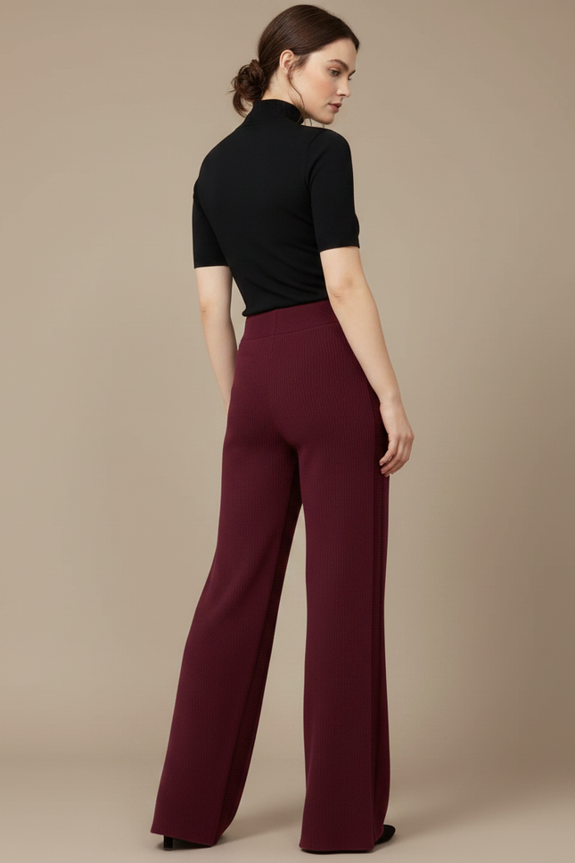 Pantalon Fluide Bordeaux Côtelé Ample Élégant Femme - Cordé - vue 2